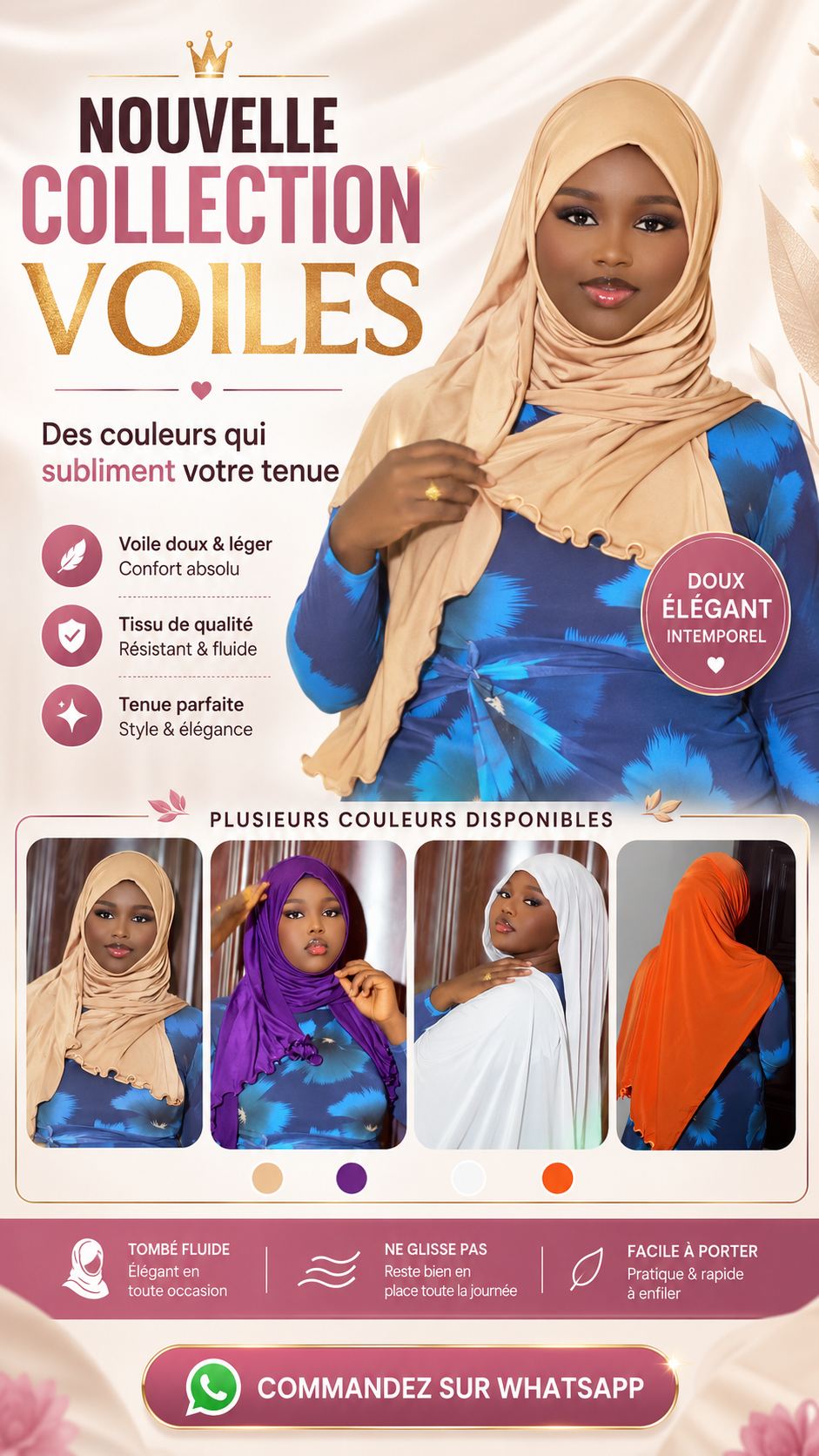 Pack de 6 Voiles Élégants – 6 Couleurs Différentes | Livraison Gratuite